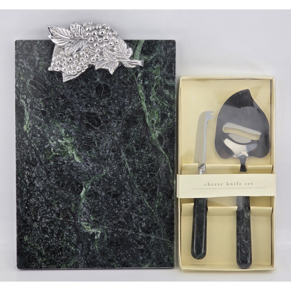Pier‎ One Imports Green Marble Handle Cheese Knife Set & Matching Cutting Board